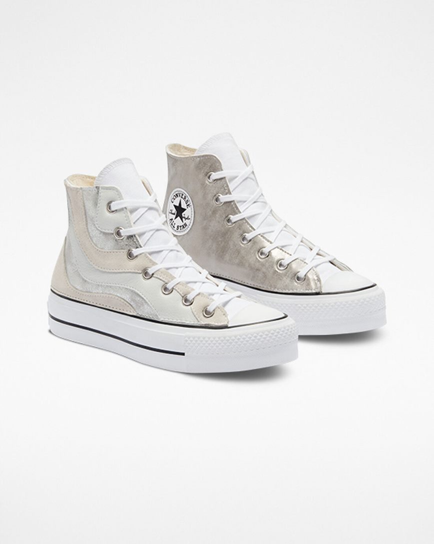 Topanky Na Platforme Converse Chuck Taylor All Star Lift Metallic Wave Vysoke Damske Biele | SK ASLWD9